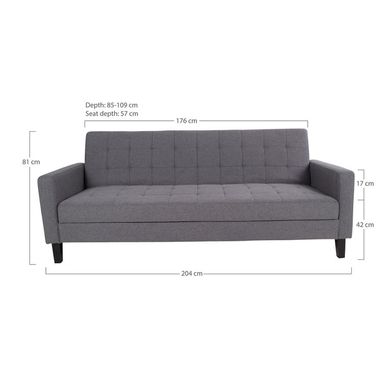 Milton Click Clack Sofa Bed - Dark Grey Fabric - Black Legs