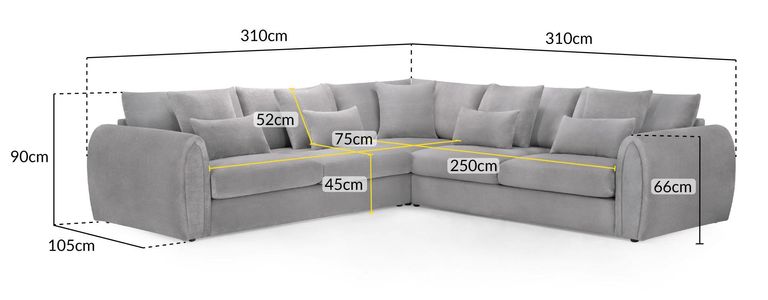 Mirabel Large Corner Sofa - Grey Fabric