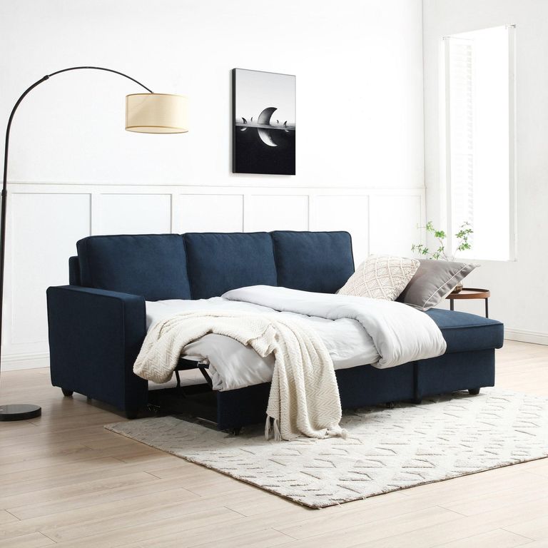 Myles Sofa Bed - Themis Blue Soft Weave Fabric - Corner