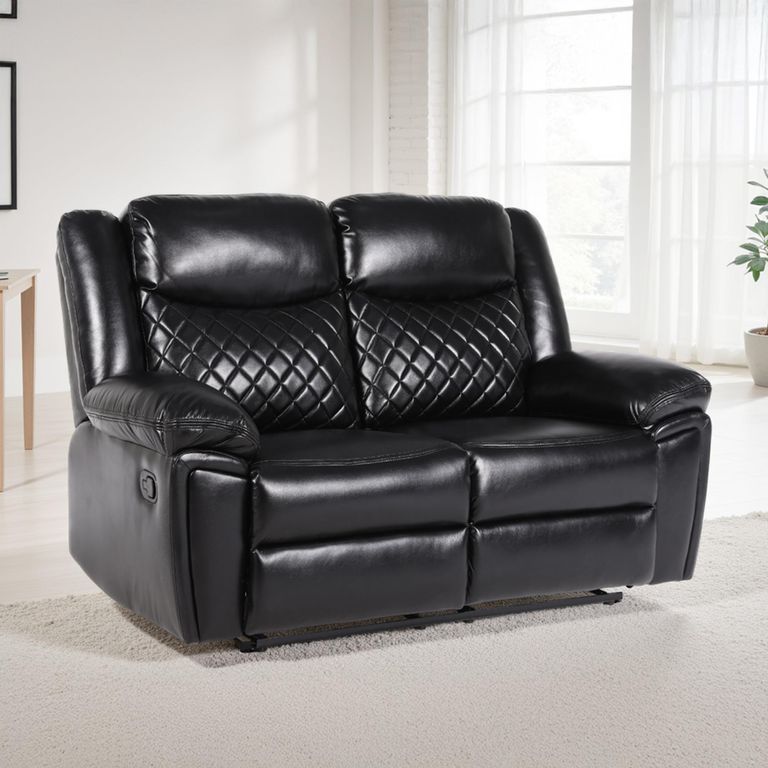 Myra Manual Recliner Sofa - Black Faux Leather - 2 Seater