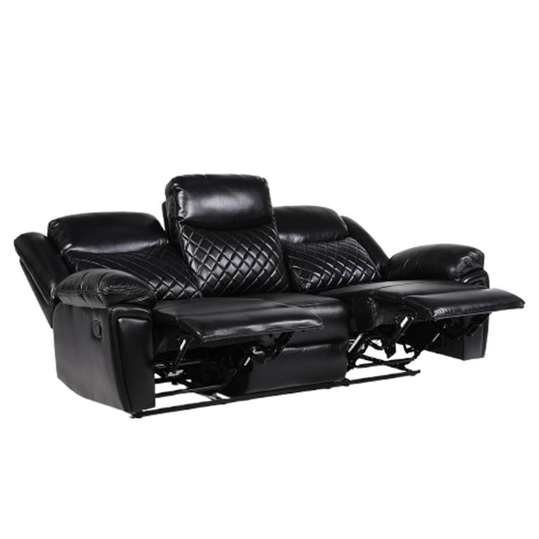 Myra Manual Recliner Sofa - Black Faux Leather - 3 Seater