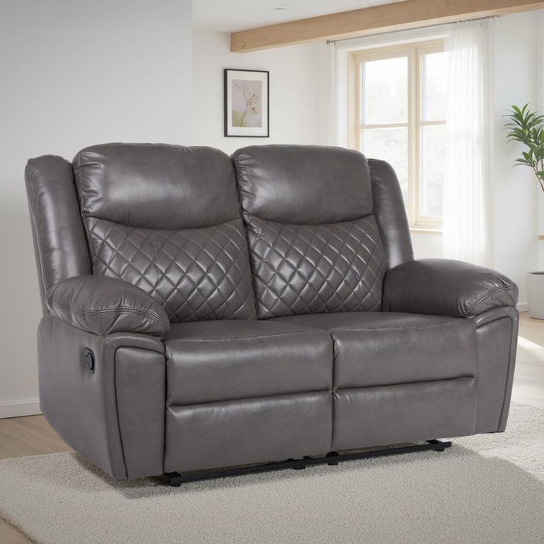 Myra Manual Recliner Sofa - Grey Faux Leather - 2 Seater