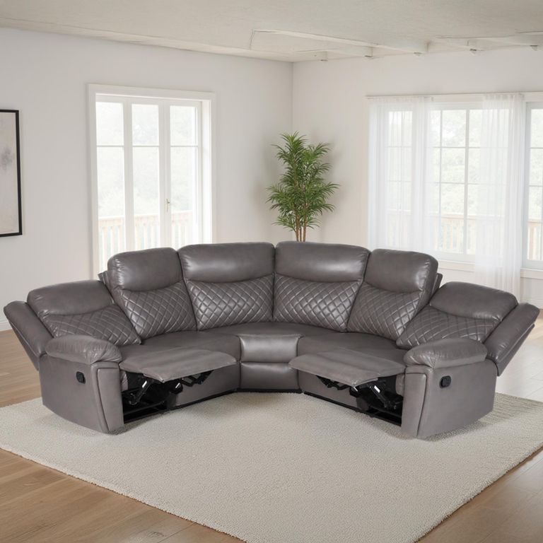 Myra Manual Recliner Corner Sofa - Grey Faux Leather
