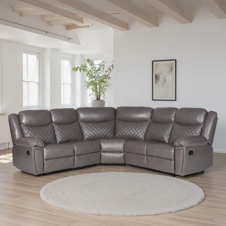 Myra Manual Recliner Corner Sofa - Grey Faux Leather
