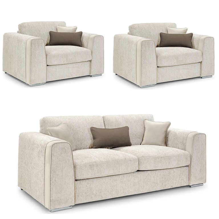 Naples Sofa Set - Beige Fabric - 3+1+1 Seater