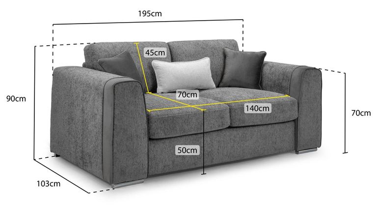 Naples Sofa - Grey Fabric - 2 Seater