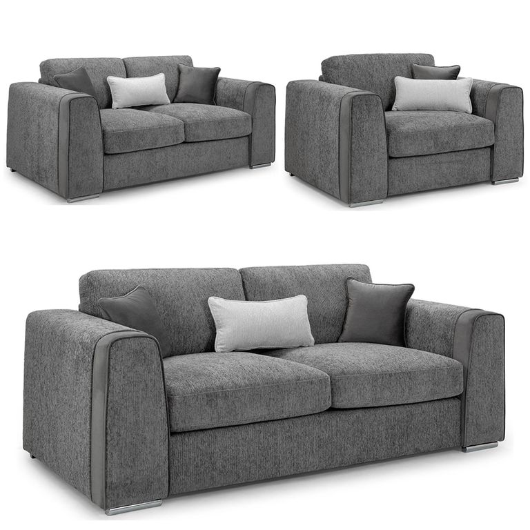 Naples Sofa Set - Grey Fabric - 3+2+1 Seater