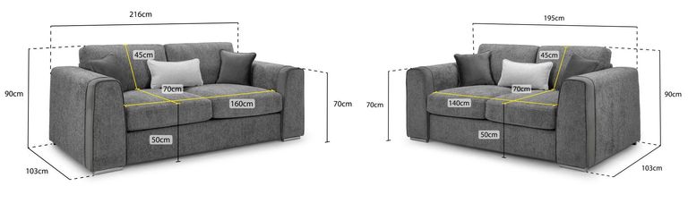 Naples Sofa Set - Grey Fabric - 3+2 Seater