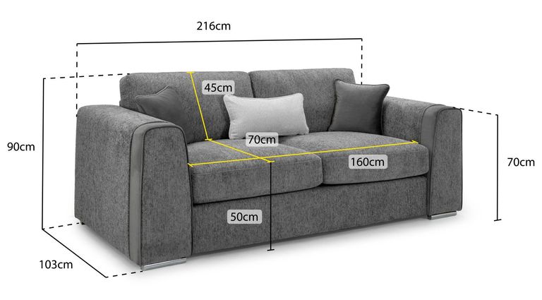 Naples Sofa - Grey Fabric - 3 Seater