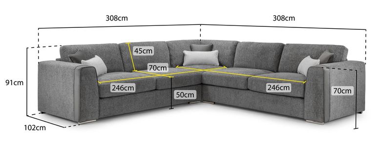 Naples Large Corner Sofa - Grey Fabric