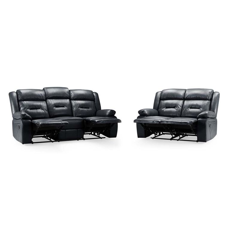 Novie Sofa Set - Black Faux Leather - 3+2 Seater