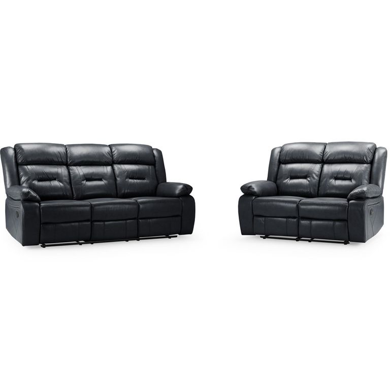 Novie Sofa Set - Black Faux Leather - 3+2 Seater