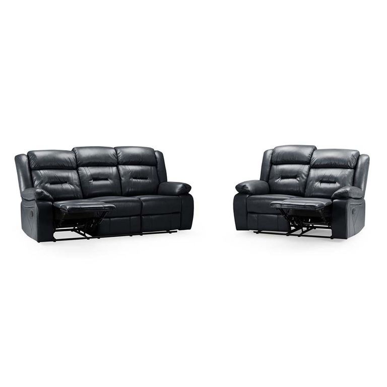 Novie Sofa Set - Black Faux Leather - 3+2 Seater