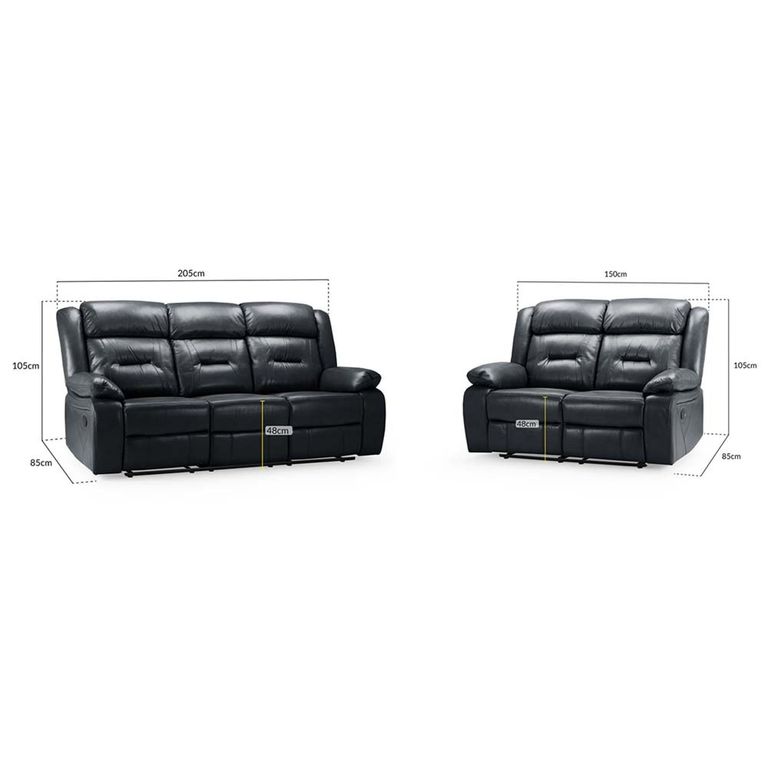 Novie Sofa Set - Black Faux Leather - 3+2 Seater