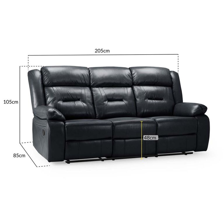 Novie Sofa - Black Faux Leather - 3 Seater