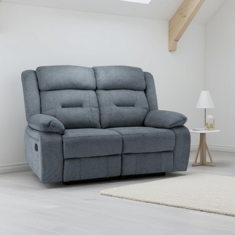 Novie Manual Recliner Sofa - Grey Fabric - 2 Seater