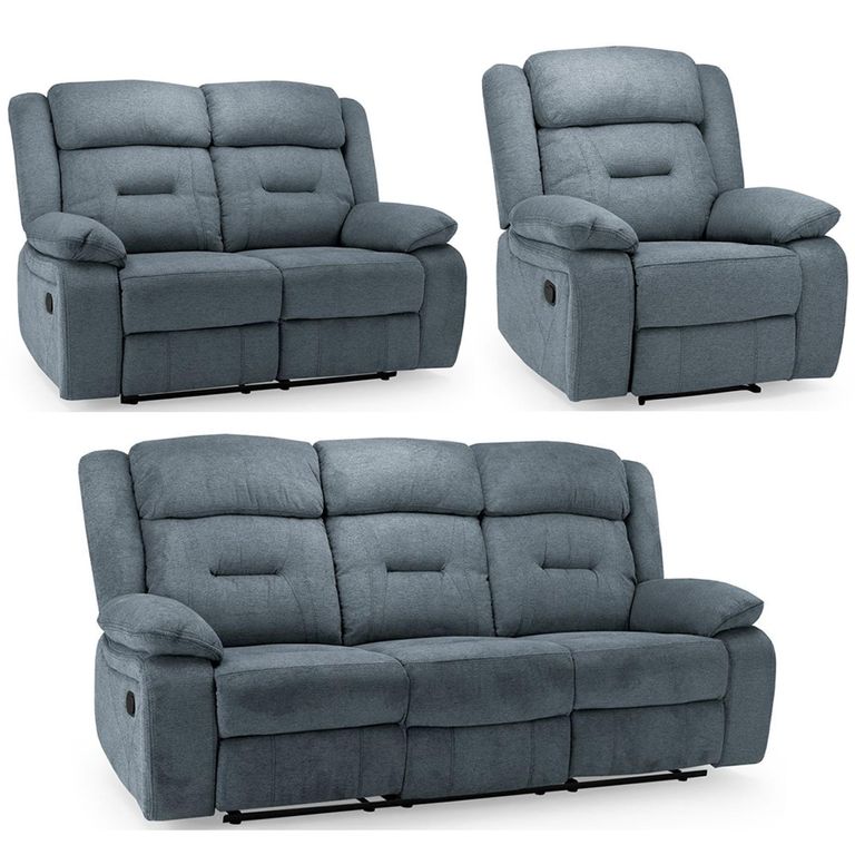 Novie Manual Recliner Sofa Set - Grey Fabric - 3+2+1 Seater
