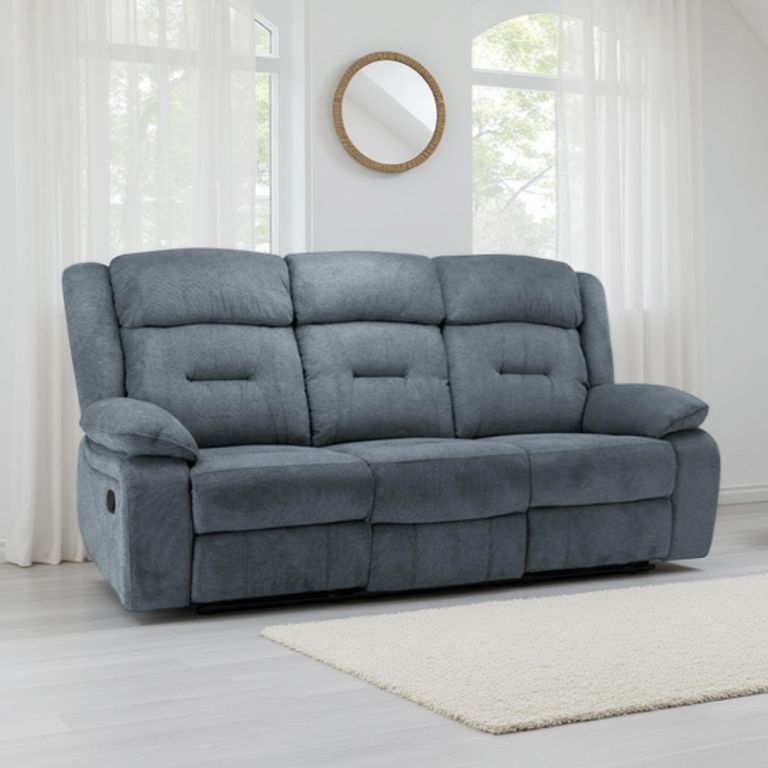 Novie Manual Recliner Sofa - Grey Fabric - 3 Seater