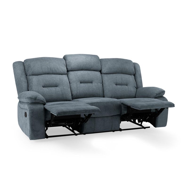 Novie Manual Recliner Sofa - Grey Fabric - 3 Seater