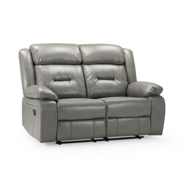 Novie Manual Recliner Sofa - Grey Faux Leather - 2 Seater