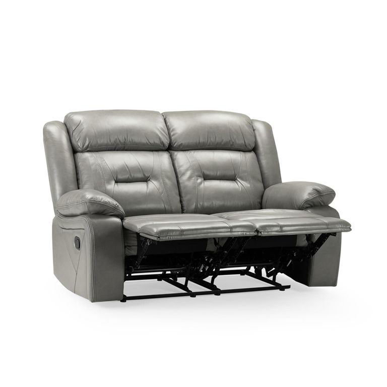 Novie Manual Recliner Sofa - Grey Faux Leather - 2 Seater
