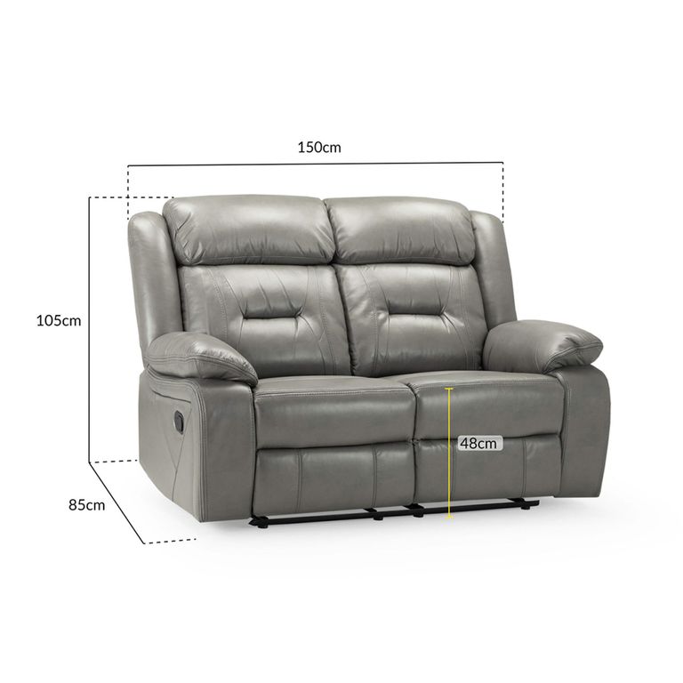Novie Manual Recliner Sofa - Grey Faux Leather - 2 Seater