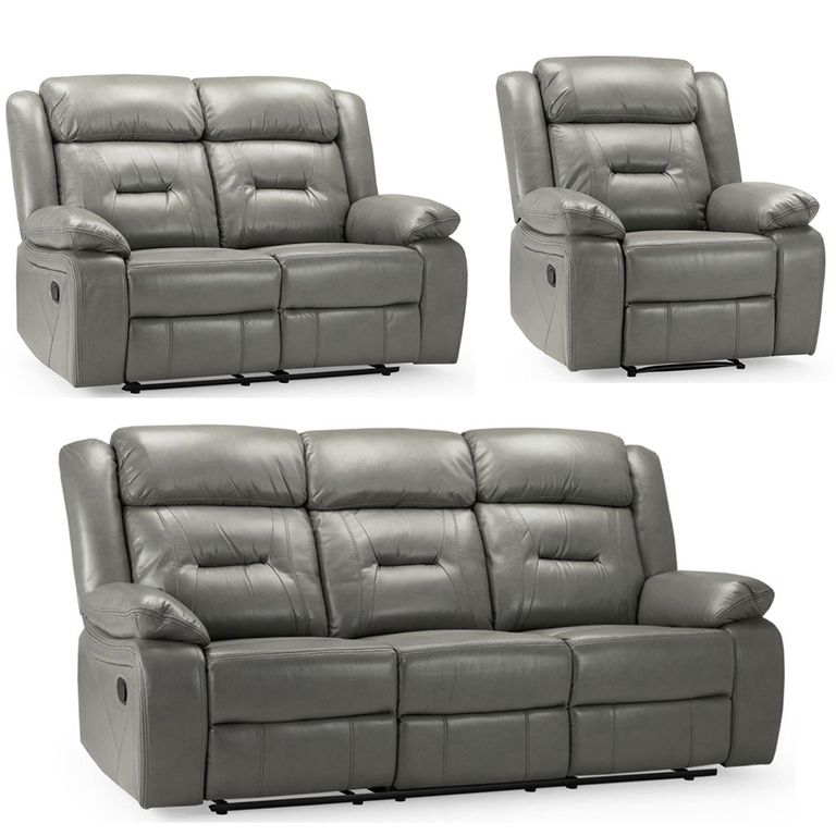 Novie Manual Recliner Sofa Set - Grey Faux Leather - 3+2+1 Seater