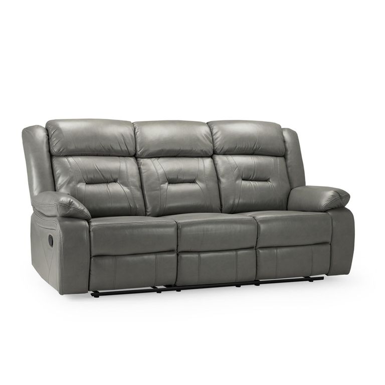 Novie Manual Recliner Sofa - Grey Faux Leather - 3 Seater