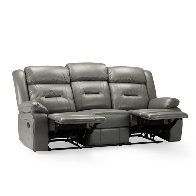 Novie Manual Recliner Sofa - Grey Faux Leather - 3 Seater