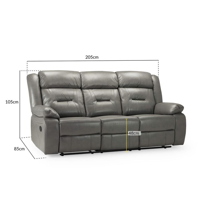 Novie Manual Recliner Sofa - Grey Faux Leather - 3 Seater