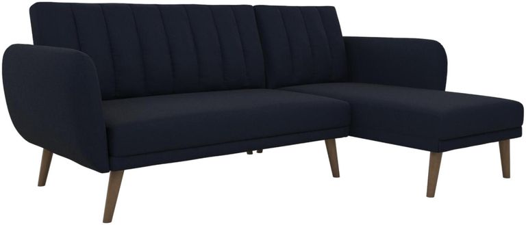Nowata Brittany Navy Blue Linen Sectional Futon Sofa Bed - 2276629NUK