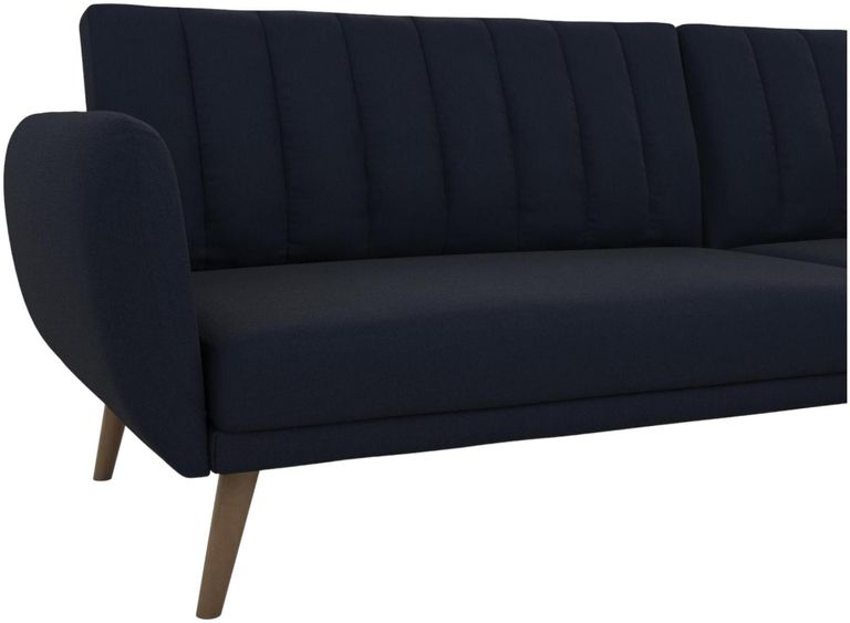 Nowata Brittany Navy Blue Linen Sectional Futon Sofa Bed - 2276629NUK