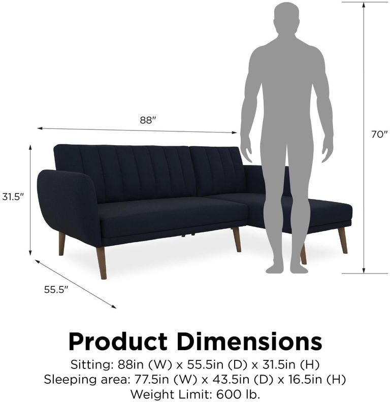 Nowata Brittany Navy Blue Linen Sectional Futon Sofa Bed - 2276629NUK