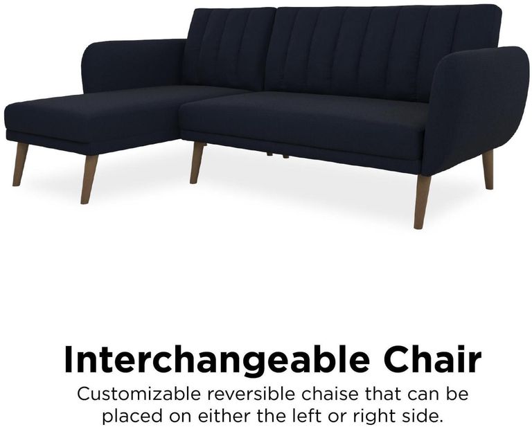 Nowata Brittany Navy Blue Linen Sectional Futon Sofa Bed - 2276629NUK