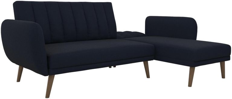 Nowata Brittany Navy Blue Linen Sectional Futon Sofa Bed - 2276629NUK