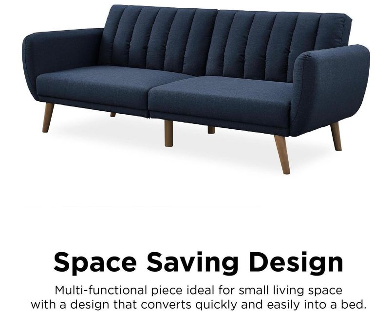 Nowata Brittany Navy Linen Futon Sofa Bed - 2115629NUK