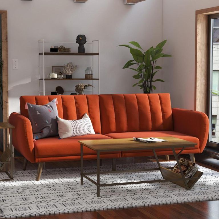 Nowata Brittany Orange Linen Futon Sofa Bed - 2115529NUK