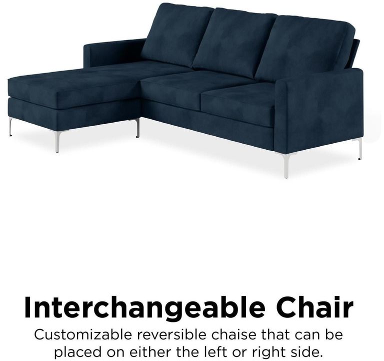 Nowata Chapman Blue Velvet Sectional Sofa - DA037SEC-BLUK