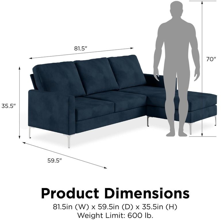 Nowata Chapman Blue Velvet Sectional Sofa - DA037SEC-BLUK