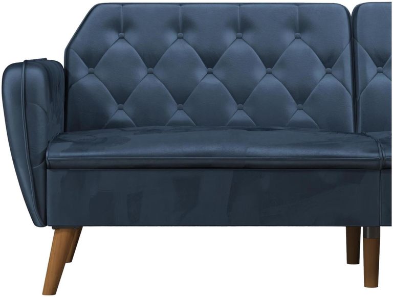 Nowata Tallulah Blue Velvet Futon Sofa Bed - 2144679NUK