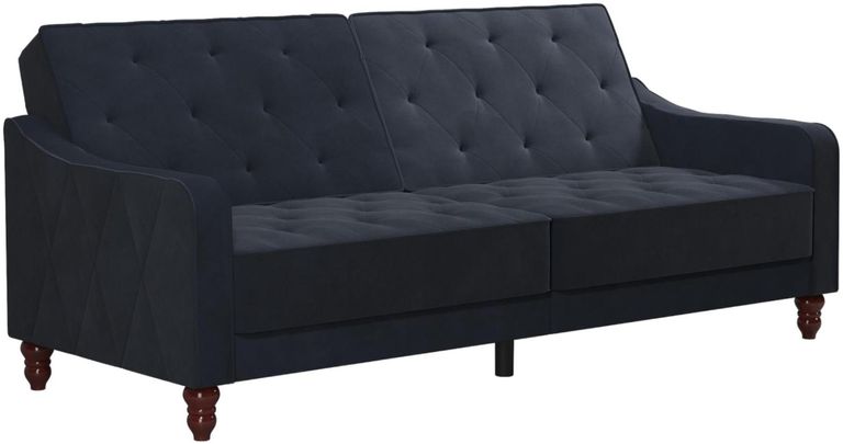 Nowata Vintage Blue Velvet Tufted Futon Sofa Bed - 2238679NUK