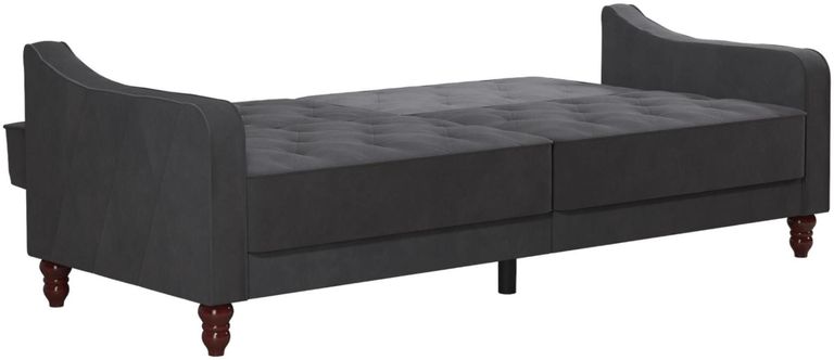 Nowata Vintage Grey Velvet Tufted Futon Sofa Bed - 2238479NUK