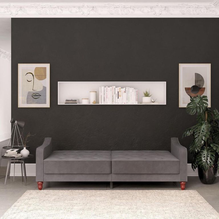 Nowata Vintage Grey Velvet Tufted Futon Sofa Bed - 2238479NUK