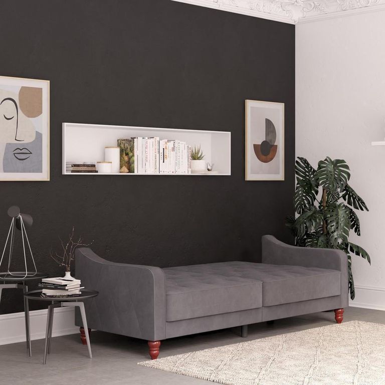 Nowata Vintage Grey Velvet Tufted Futon Sofa Bed - 2238479NUK