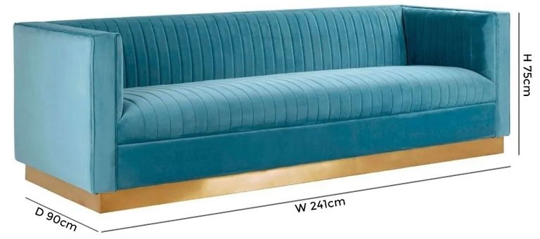 Opal Sofa - 3 Seater - Light Blue Velvet Fabric