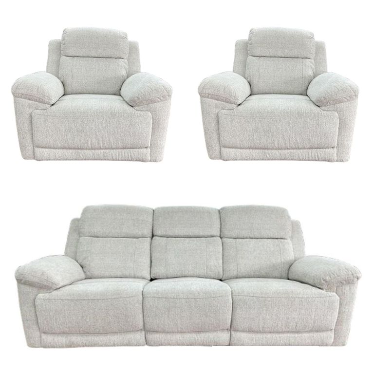 Owen Electric Recliner Sofa Set - Cream Fabric - 3+1+1 Seater
