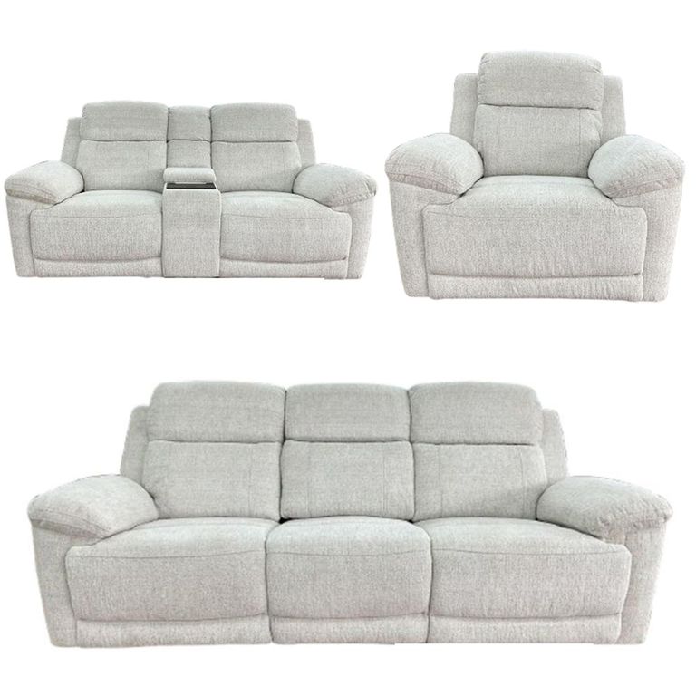 Owen Electric Recliner Sofa Set - Cream Fabric - 3+2+1 Seater
