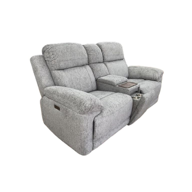 Owen Electric Recliner Sofa - Grey Fabric - 2 Seater - Console
