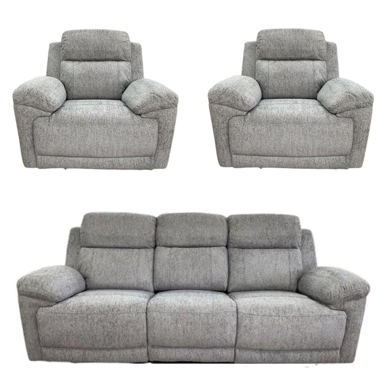 Owen Electric Recliner Sofa Set - Grey Fabric - 3+1+1 Seater