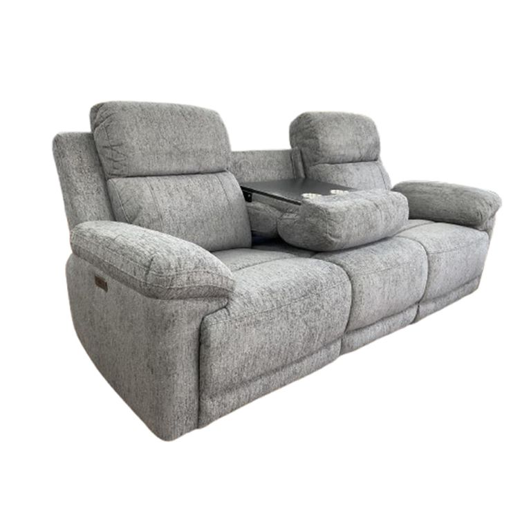 Owen Electric Recliner Sofa - Grey Fabric - 3 Seater